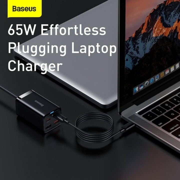 Baseus Travel Charger GaN3 Pro Charger for Laptops and Smartphones 65W Fast Charging USB-C 1.5M