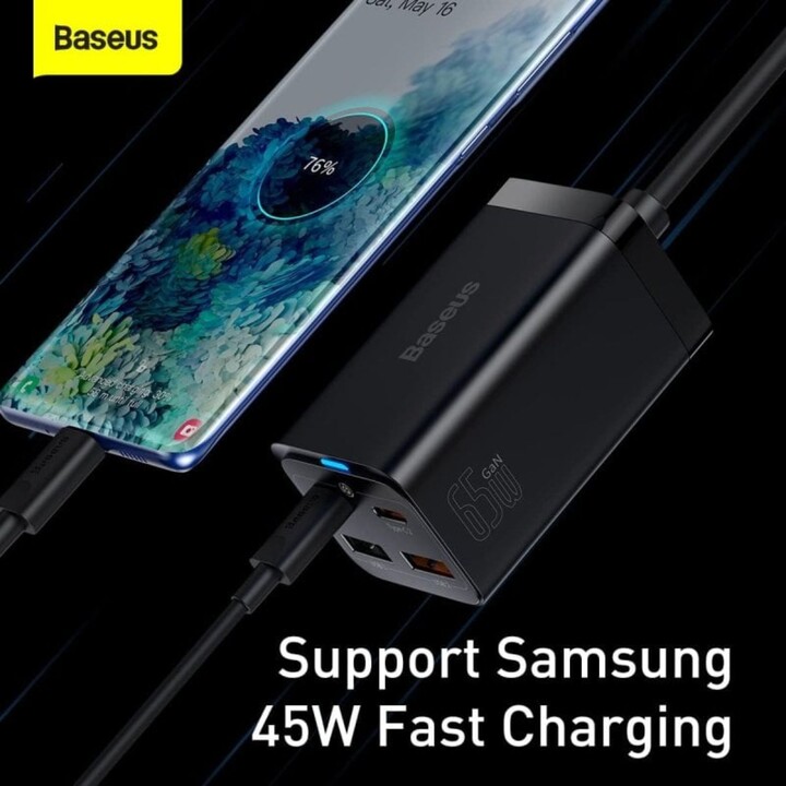 Baseus Travel Charger GaN3 Pro Charger for Laptops and Smartphones 65W Fast Charging USB-C 1.5M