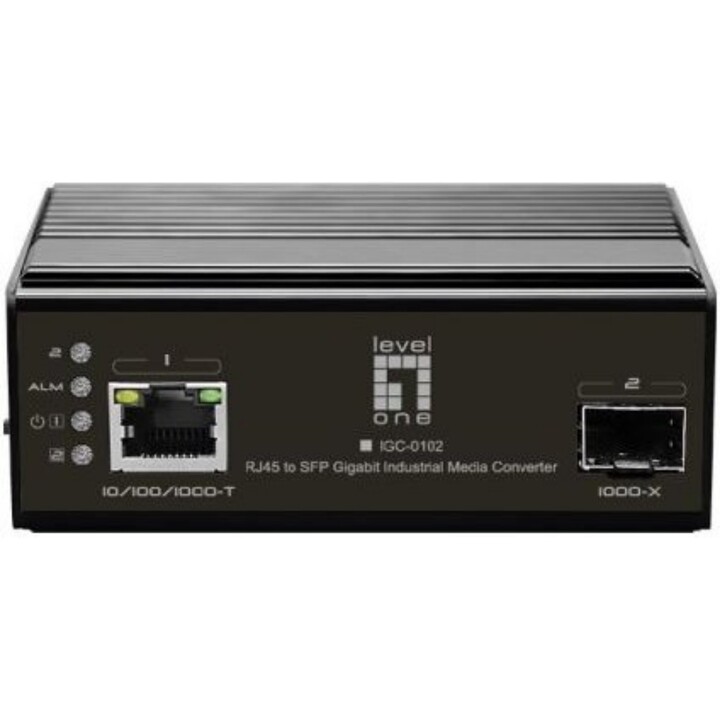 LevelOne IGC-0102 Convertisseur de média industriel RJ45 vers SFP Gigabit -40°C à 75°C