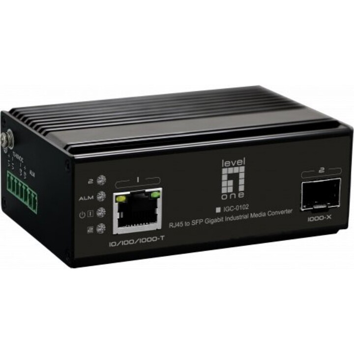 LevelOne IGC-0102 Convertisseur de média industriel RJ45 vers SFP Gigabit -40°C à 75°C