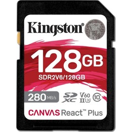 Cartão de memória Kingston Canvas React Plus 128GB SDXC UHS-II V60 Classe 10