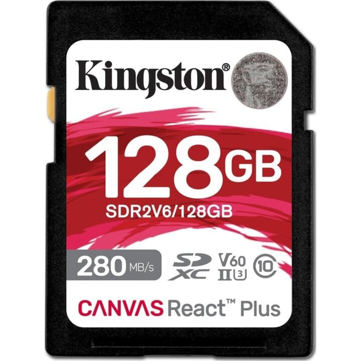 Scheda di memoria Kingston Canvas React Plus da 128 GB SDXC UHS-II V60 Classe 10