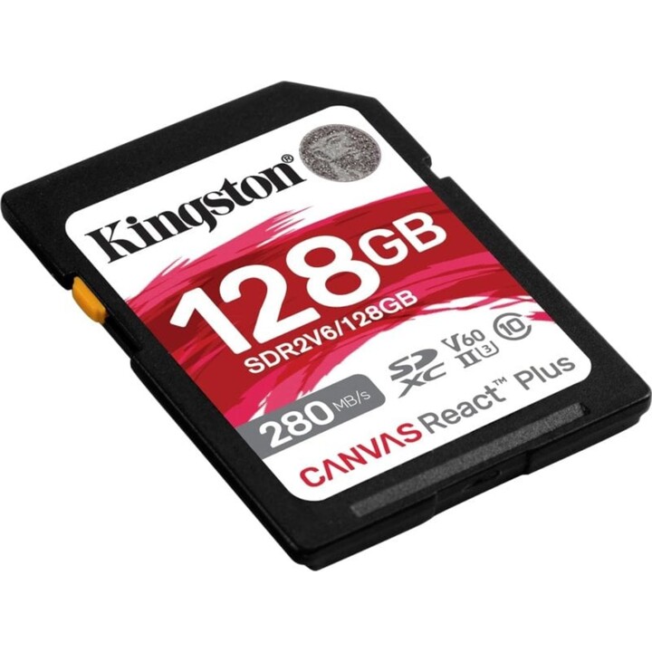 Cartão de memória Kingston Canvas React Plus 128GB SDXC UHS-II V60 Classe 10
