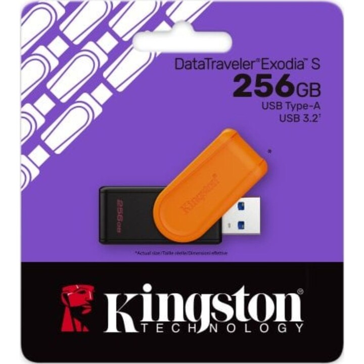 Pendrive Kingston DataTraveler Exodia S 256GB USB 3.2 Gen 1 Negro/Naranja tapón giratorio