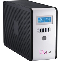 L-LINK uninterruptible power supply system UPS, 2 Schuko outlets, UPS for PC with Power: 2000VA/1200W, Black, Silver