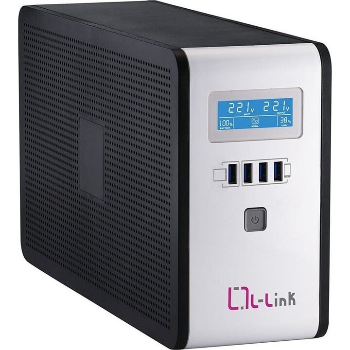 Sistema de alimentação ininterrupta L-LINK UPS, 2 tomadas Schuko, UPS para PC com Potência: 2000VA/1200W, Preto, Prata