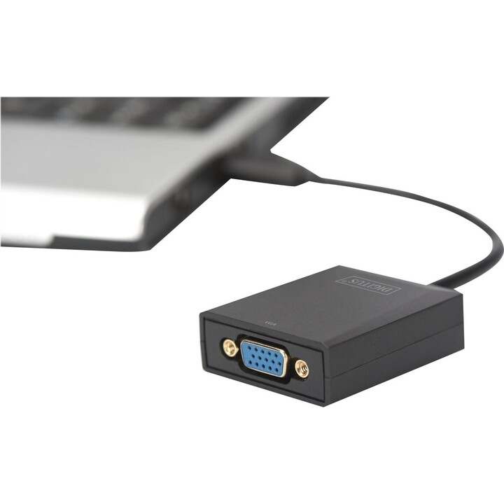 Digitus USB 3.0 Graphics Adapter, USB A to VGA, Full HD, 1920x1080 pixels, plastic, Black