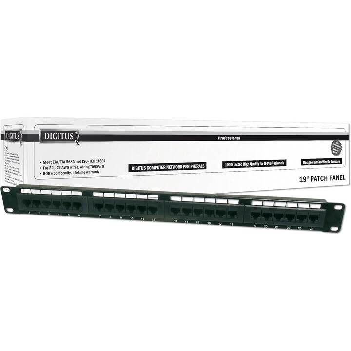 Digitus Panneau de brassage Cat 6, 24 ports, 19", 1U, non blindé, noir