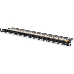 Digitus Twisted Pair Patch Panel (48,3 cm (19"), 24 puertos, cat. 6, sin apantallar, conexión LSA, 0,5U), gris, negro