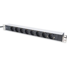Digitus PDN-95401, multiprise 19", 8 prises, connecteur d'entrée CEE7/7, 1U, 250 VAC 50/60 Hz, 16 A, 4000 W, PDU standard, gris,