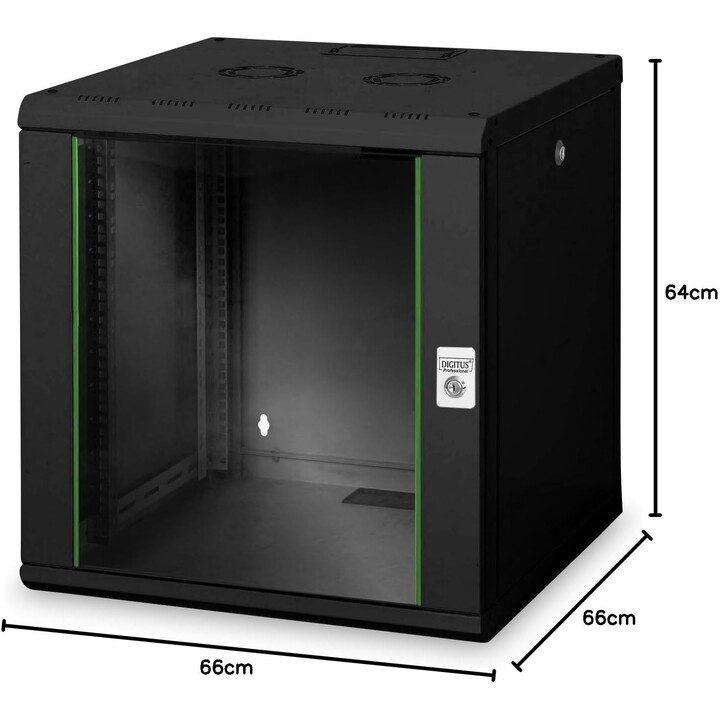 Armário de rede Digitus, rack de 19 polegadas, 12U, montagem na parede, 600 mm de profundidade, 100 kg de capacidade de carga, s
