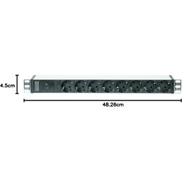 Ciabatta elettrica Digitus 19", 8 prese, 1U, 250VAC, 50/60Hz, 10A, 4000W, pre-fusibile per protezione da sovraccarico, Nero, Arg
