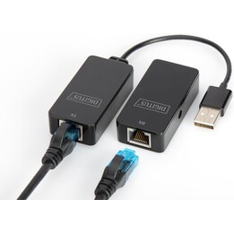 Estensore USB Digitus, portata 50 m, cavo di rete USB 2.0, UTP, STP e S-FTP Cat-5, Plug & Play, nero
