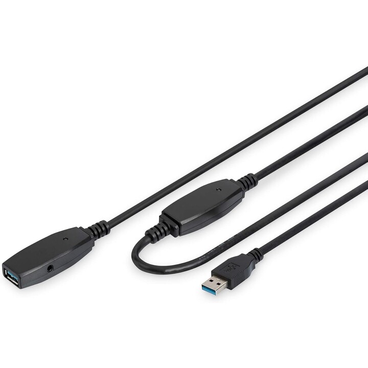 Cavo Digitus USB 3.2 Gen 1, 15 m, USB-A da maschio a femmina, ripetitore USB con Plug & Play, fino a 5 Gbit/s, nero