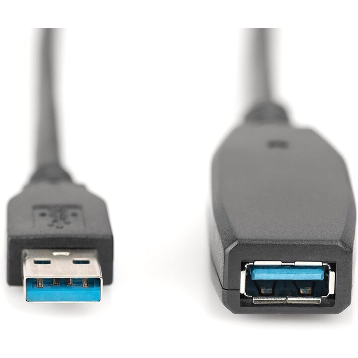 Digitus Cable USB 3.2 Gen 1, 15 m, USB-A macho a hembra, repetidor USB con Plug & Play, hasta 5 Gbit/s, negro