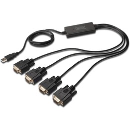 Digitus USB auf 4x Seriell Adapter, RS232 Konverter, USB 2.0 Typ-A auf 4x DSUB 9M, FTDI Chipsatz, 1.5m Schwarz