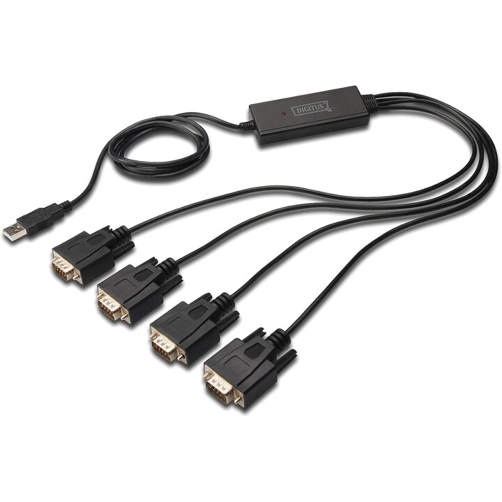 Digitus USB auf 4x Seriell Adapter, RS232 Konverter, USB 2.0 Typ-A auf 4x DSUB 9M, FTDI Chipsatz, 1.5m Schwarz
