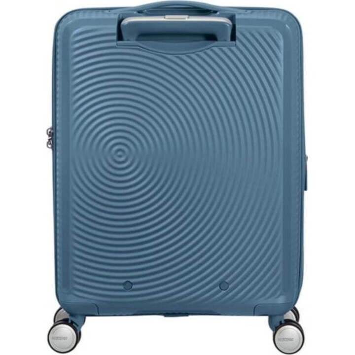 Valigia cabina American Tourister SoundBox Spinner 55 cm Stone Blue espandibile 4 ruote TSA