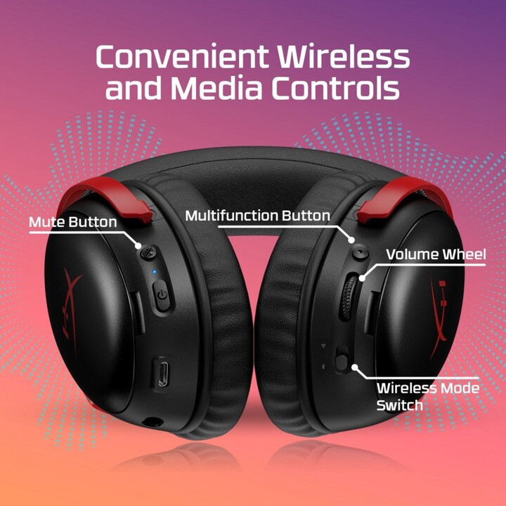 Auriculares HyperX Cloud III S Wireless 2.4GHz/Bluetooth con micrófono y audio espacial Negro/Rojo