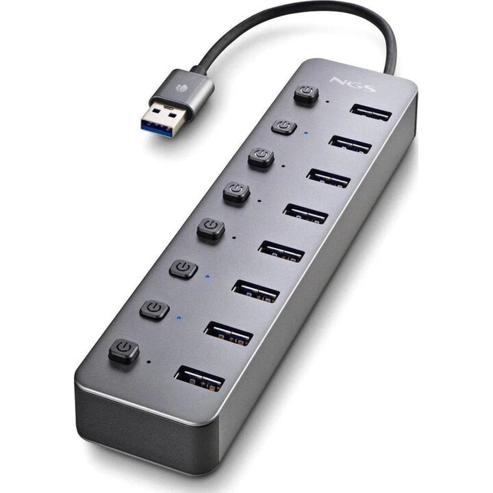 Hub USB NGS IHUB8 8 puertos USB 3.0 con interruptores y carga rápida BC1.2