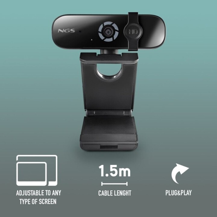 NGS HDX-2K Webcam 2K 2560 x 1440/5 MP/multidirektionales Mikrofon/Sichtschutzfilter/verstellbare Basis