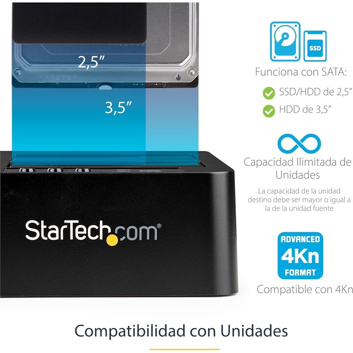 StarTech Standalone USB 3.1 Docking Station for 2.5" and 3.5" SATA SSD/HDD, Black