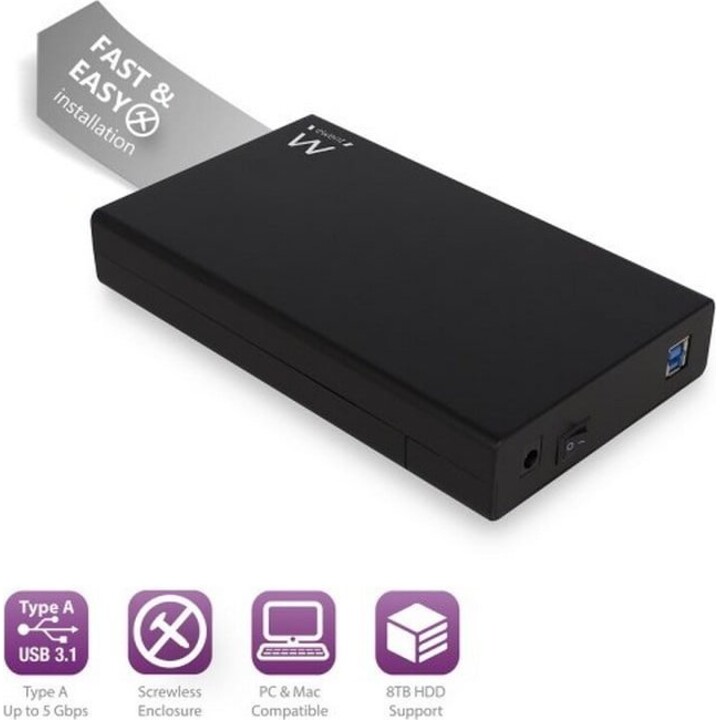Ewent 3,5 polegadas SATA Hard Drive Enclosure Tool-Free USB 3.1, Preto