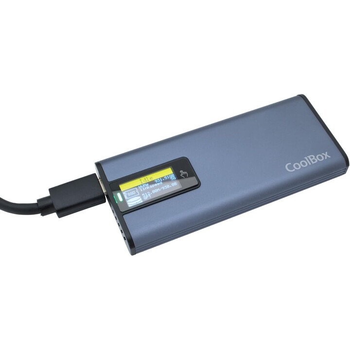 CoolBox Externes SSD-Gehäuse M2 NVME und SATA, mit miniChase PS32 Touchscreen, USB3.2, Gray
