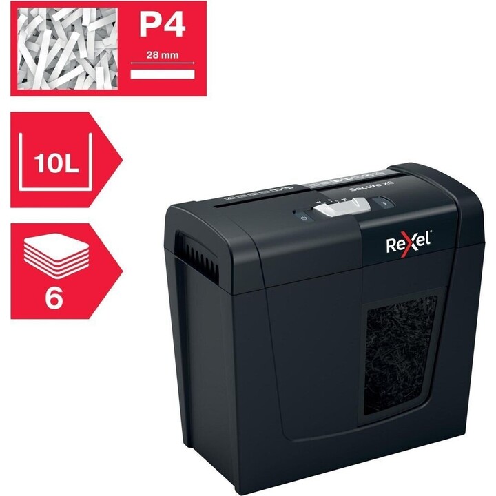 Rexel 2020122EU, Distruggidocumenti per uso personale e domestico Secure X6, 10L, nero