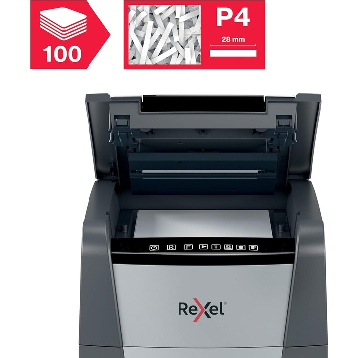 Rexel 2020100XEU, Trituradora de papel automática Optimum AutoFeed 100X, 34L, cinzento