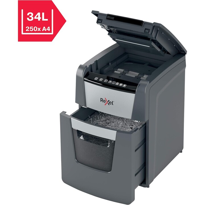 Rexel 2020100XEU, Trituradora de papel automática Optimum AutoFeed 100X, 34L, cinzento