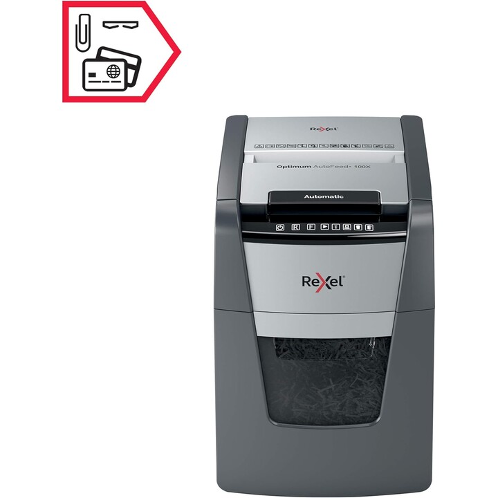 Rexel 2020100XEU, Trituradora de papel automática Optimum AutoFeed 100X, 34L, cinzento