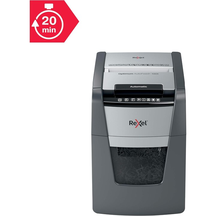 Rexel 2020100XEU, Trituradora de papel automática Optimum AutoFeed 100X, 34L, cinzento