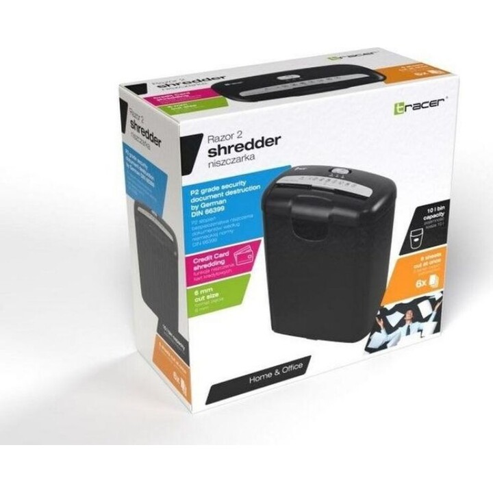Trituradora de papel Tracer Razor 2 10 L 70 dB P-2, Preto