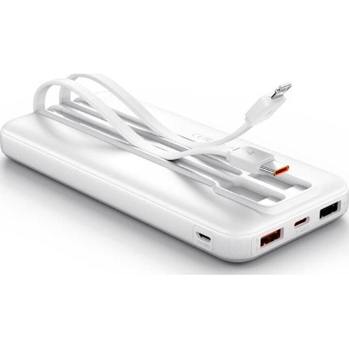 Batteria esterna Vention FHOW0 da 10000 mAh con cavo USB-C e Lightning integrato, display LED da 22,5 W, bianco