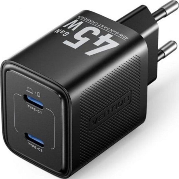 Caricatore da muro Vention GaN FEFB0-EU 2xUSB-C 45W Nero