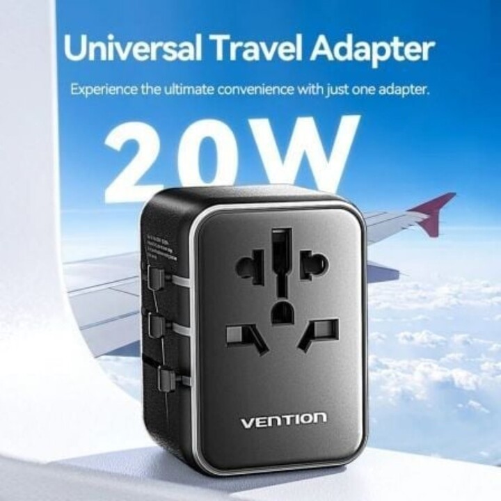 Vention FJEB0 Caricatore da muro universale USB-C 20W/2xUSB-A 18W 65W Adattatore da viaggio 4 prese