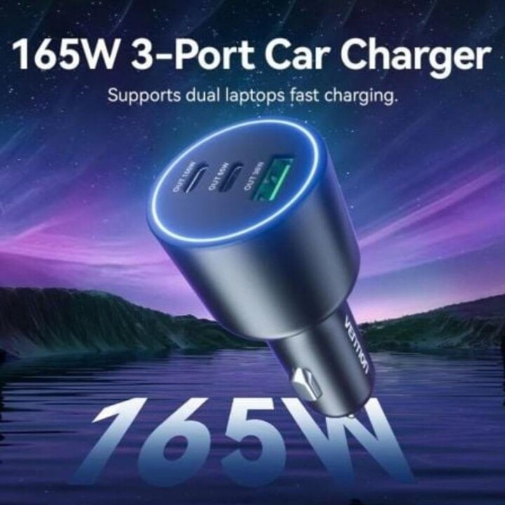 Caricabatteria da auto Vention FFPB0 2xUSB-C 1xUSB-A 165W ricarica rapida
