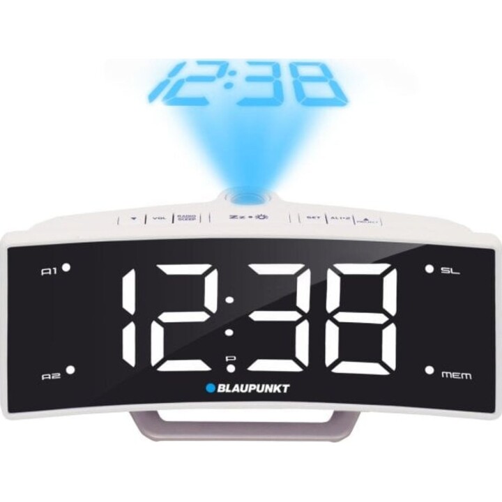 Blaupunkt CRP7WH Radio-réveil FM Projection de l'heure LCD Noir et Blanc