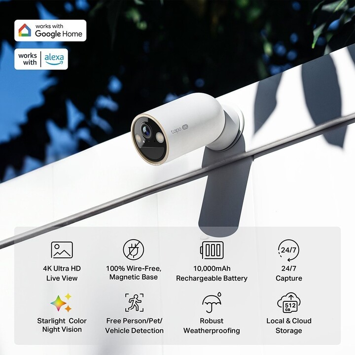 TP-Link Tapo C460 4K 8MP Cámara IP Bullet para exteriores alimentada por batería