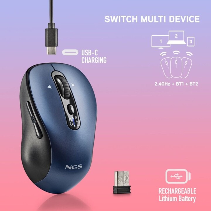 Mouse multidispositivo wireless NGS INFINITY RB Bluetooth 3200 DPI Blu