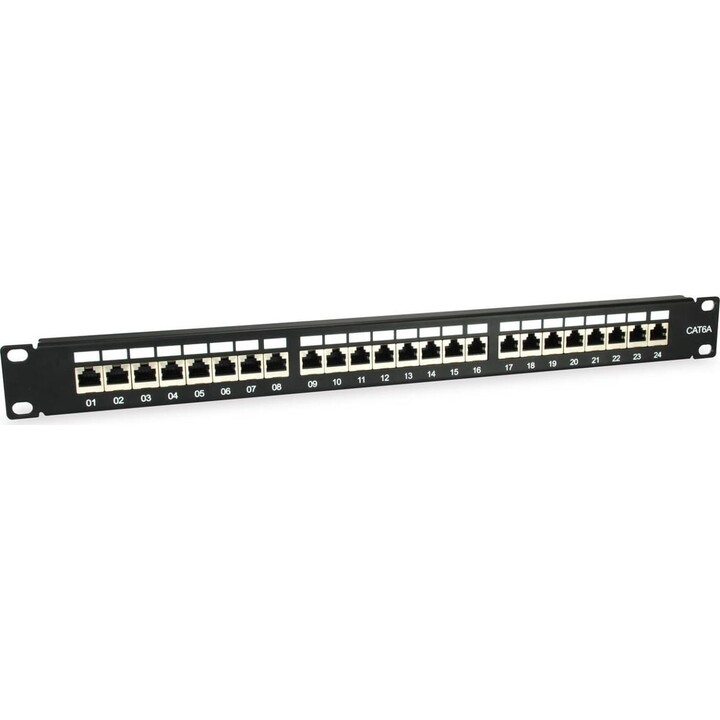 Equip patch panel 24x RJ45 Cat6A 19" FTP 1U ISO/IEC preto