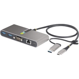 Hub USB-C para USB-A de 5 Gbps FTDI de 2 portas com rede Gigabit Ethernet RJ45 e porta serial DB9 RS232 - Concentrador USB