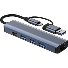 Hub USB BYL-2208 5 en 2 USB 3.0+Type-C/RJ45 (Gigabit)+USB 3.0+2.0 Gris