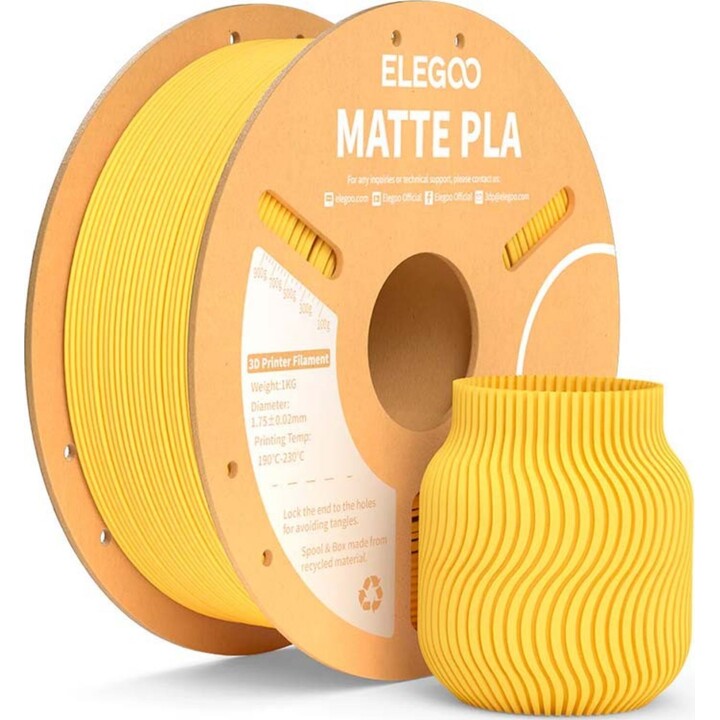ELEGOO PLA MATTE Amarillo Mate para Impresoras 3D FDM - Filamento 1.75mm Bobina de 1kg