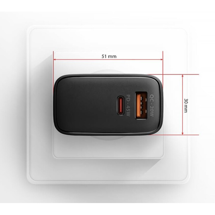 CARICABATTERIE MOBILE DA PARETE USB 45W/GAN 2PORTE ACU-PQ45 AXAGON