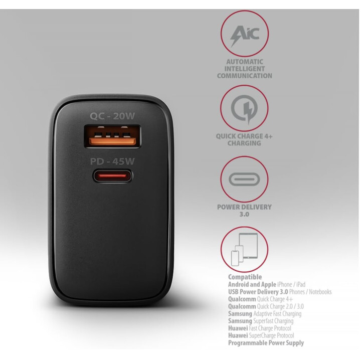 MOBILES LADEGERÄT WAND USB 45W/GAN 2PORT ACU-PQ45 AXAGON