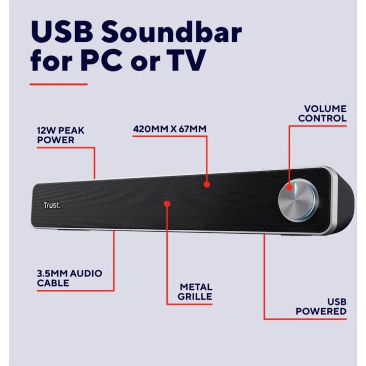 Barre de son pour ordinateur Trust Arys, noir, port USB