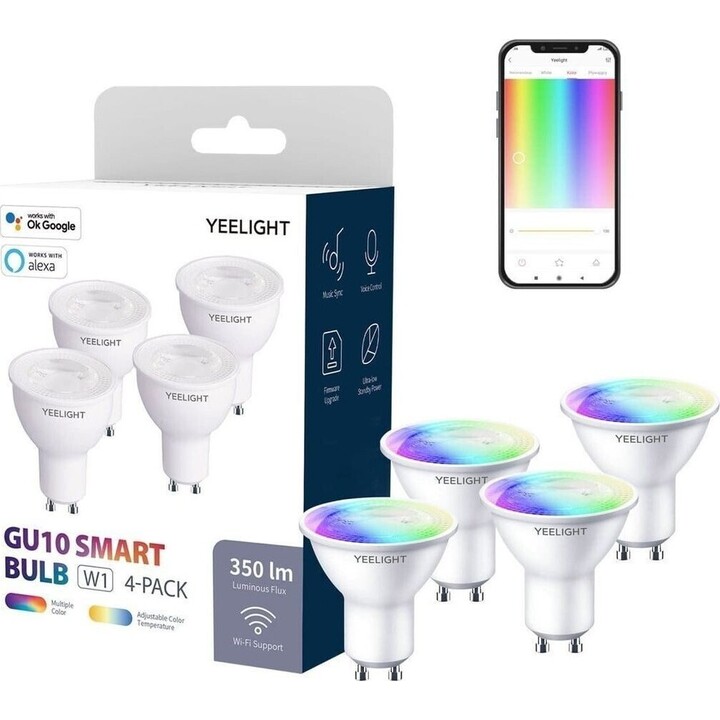 Bombilla Inteligente Yeelight Smart Bulb W1 (Dimmable)/ Casquillo GU10/ 4.8W/ 350 Lúmenes/ 2700K-6500K/ Pack de 4 uds