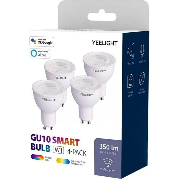 Bombilla Inteligente Yeelight Smart Bulb W1 (Dimmable)/ Casquillo GU10/ 4.8W/ 350 Lúmenes/ 2700K-6500K/ Pack de 4 uds